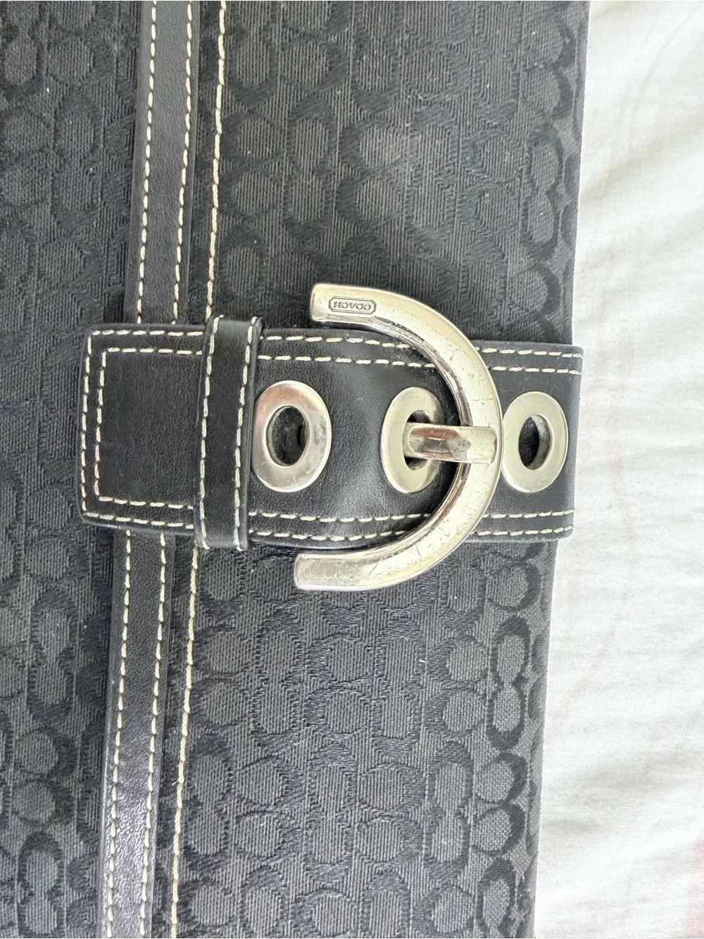 Coach Black Signature Leather Wallet with Silver-Tone G Buckle